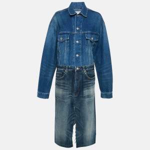 Balenciaga Blue Denim Raw Slit Detail Midi Dress M