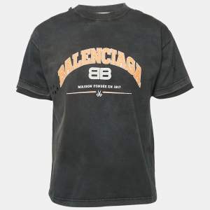 Balenciaga Vintage Effect Cotton Distressed Crew Neck T-Shirt M