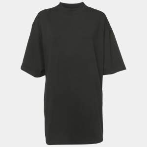 Pre Owned Balenciaga Black Logo Studded Cotton Knit Oversized Unisex T-Shirt M
