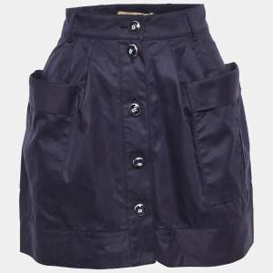 Balenciaga Navy Blue Cotton Mini Skirt M