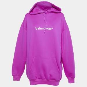 Pre Owned Balenciaga Fuchsia Pink Copywrite Logo Print Jersey Oversized Hoodie S