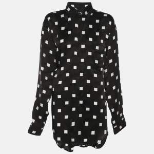 Pre Owned Balenciaga Wardrobe Black/White Satin Logo Print Shirt S