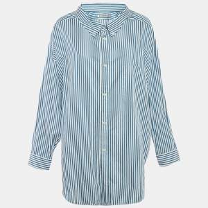 Pre Owned Balenciaga Blue Stripe Cotton Poplin Swing Shirt S