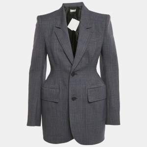 Pre Owned Balenciaga Blue Prince Of Wales Hourglass Structured Blazer S
