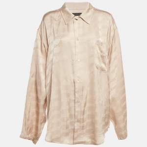 Pre Owned Balenciaga Beige Logo Jacquard Satin Shirt M