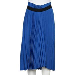 Balenciaga Blue Crepe Overlay Detailed Pleated Skirt M