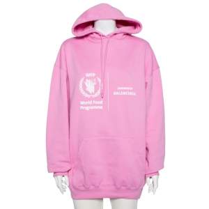 Balenciaga Pink Cotton World Food Programme Logo Printed Hoodie XS