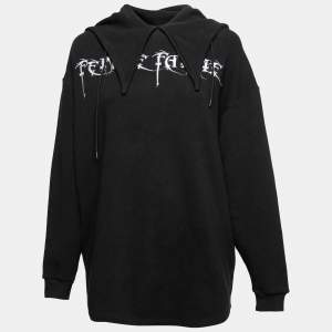 Pre Owned Balenciaga Black Cotton Embroidered Detail Hoodie M