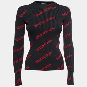 Balenciaga Black All-Over Logo Knit Pullover XS