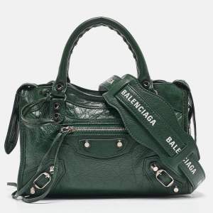 Pre Owned Balenciaga Green Leather Mini Classic City Bag