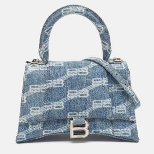 Balenciaga Light Blue BB Monogram Denim Small Hourglass Top Handle Bag