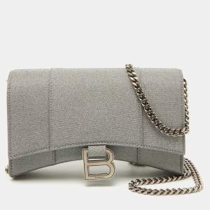 Balenciaga Grey Glitter Fabric XS Hourglass Wallet on Chain
