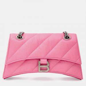 Pre Owned Balenciaga Crush Pink Leather Shoulder Bag