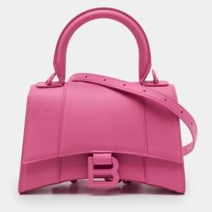 Pre Owned Balenciaga Pink Leather XS Hourglass Top Handle Bag