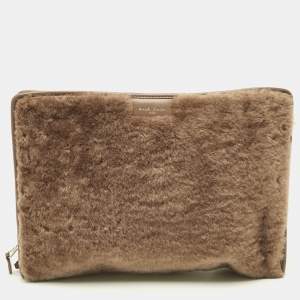 Pre Owned Balenciaga Bazar Brown Shearling Fur and Leather Pouch