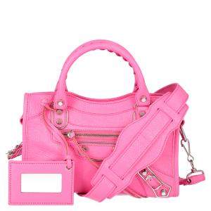 Pre Owned Balenciaga Pink Motocross Classic Mini Leather City Tote Bag