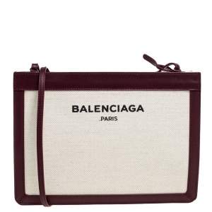 مملوكة مسبقًا Balenciaga Maroon/Beige Canvas and Leather AJ Clutch