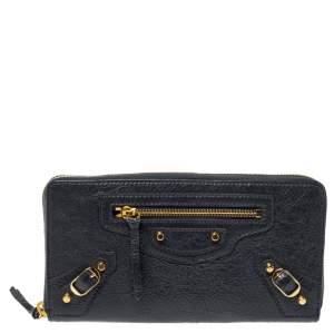 مملوكة مسبقًا Balenciaga Grey Leather Motocross Classic Zip Continental Wallet