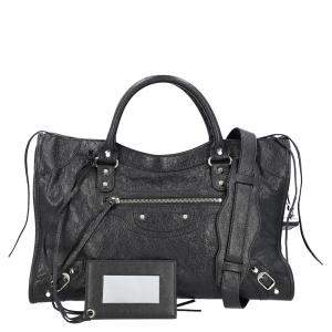 Pre Owned Balenciaga Black Leather Motocross Classic City Bag
