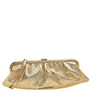 Pre Owned Balenciaga Metallic Gold Leather Cloud XL Clutch