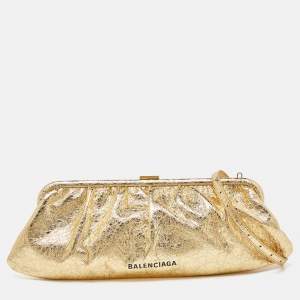 Pre Owned Balenciaga Metallic Gold Leather Cloud XL Clutch