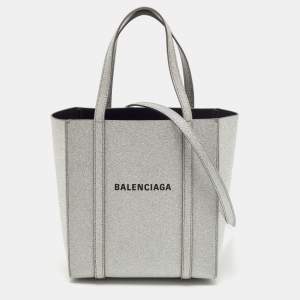 Balenciaga Silver Glitter Leather XXS Everyday Tote