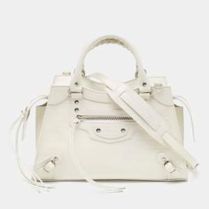 مملوكة مسبقًا Balenciaga Off White Croc Embossed Leather Small Neo Classic Tote