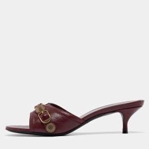 Balenciaga Burgundy Leather Le Cagole Slide Sandals Size 37