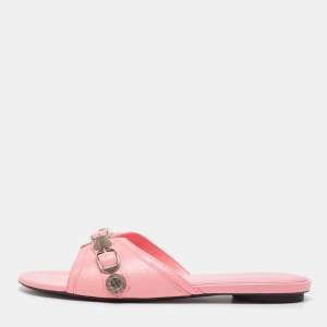 Balenciaga Pink Leather Le Cagole Flat Slides Size 38