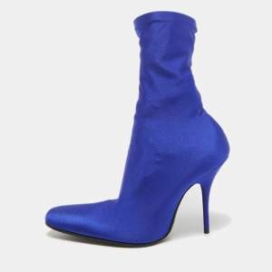 Balenciaga Blue Stretch Fabric Ankle Length Boots Size 38.5