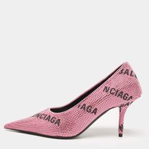 Balenciaga Pink Suede Crystal Embellished Square Knife Pumps Size 36