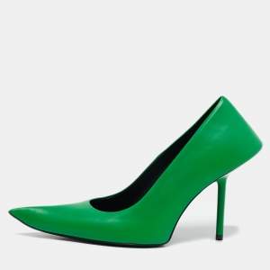 Balenciaga Green Leather Essex Pointed Toe Pumps Size 38