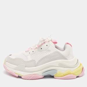 Balenciaga White Faux Leather and Mesh Triple S Low Top Sneakers Size 38