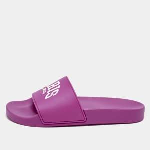 Balenciaga Pink Rubber Cities Paris Pool Slides Size 39