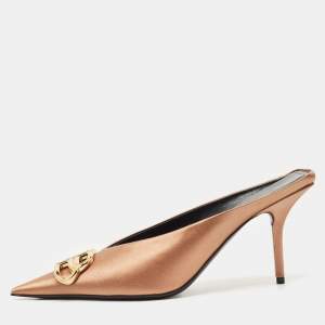 Balenciaga Gold Satin BB Knife Pointed Toe Mules Size 39