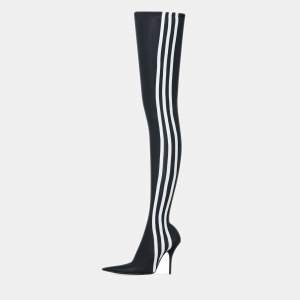 Pre Owned Balenciaga x Adidas Black/White Spandex Knife Over The Knee Boots Size 37