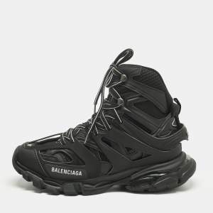 Pre Owned Balenciaga Black Faux Leather and Mesh Track Hike High Top Sneakers Size 40