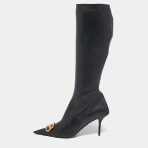 Pre Owned Balenciaga Black Leather Knife BB Knee Length Boots Size 41