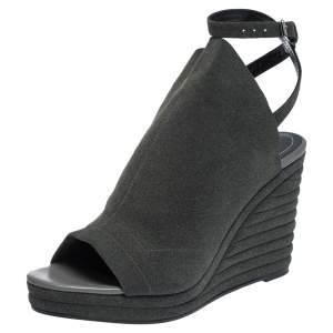Balenciaga Grey Suede Gloves Platform Wedge Ankle Strap Sandals Size 41