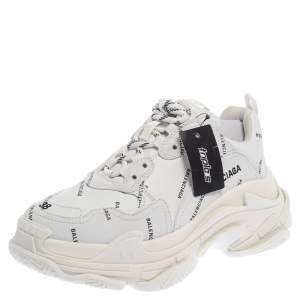 Pre Owned حذاء رياضى بالنسياغا تريبل أس شعار بجميع الأنحاء أبيض مقاس 38