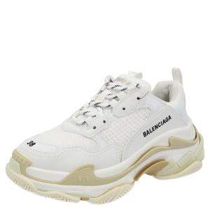 Pre Owned Balenciaga White Faux Leather Triple S Sneakers Size EU 38