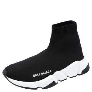 Pre Owned Balenciaga Black/White Speed Sneakers  Size EU 36