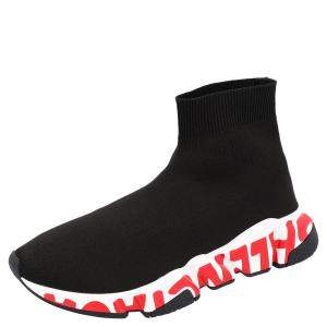 Balenciaga Black/White/Red Speed Graffiti Sneakers Size EU 37