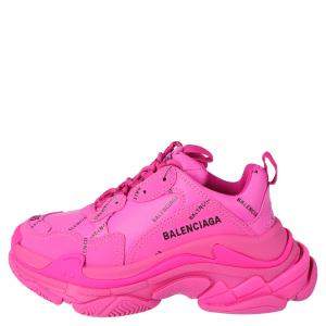 Pre Owned Balenciaga Pink 'All Over Logo' Triple S Sneakers Size 36