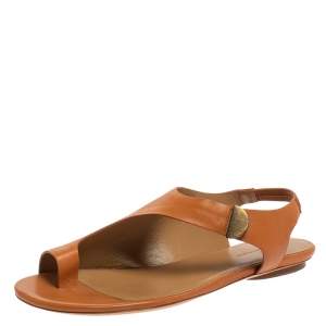 Pre Owned Balenciaga Brown Leather Slingback Flat Sandals Size 40