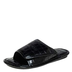 Pre Owned Balenciaga Black Croc Embosses Slide Sandlas Size 39
