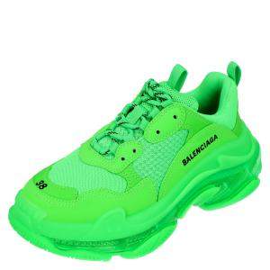 Pre Owned حذاء رياضي بالنسياغا ويمان تريبل أس شبك وجلد أخضر فاتح مقاس EU 40