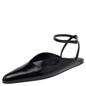 Pre Owned Balenciaga Black Leather Flat Ankle Strap Mules Size 38
