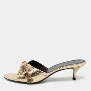 Balenciaga Gold Leather Cagole Slide Sandals Size 37
