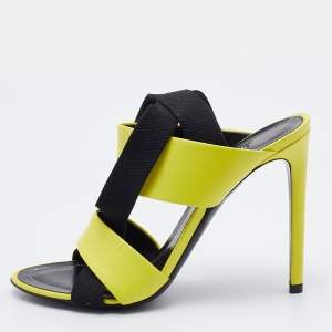 Balenciaga Yellow/Black Leather and Elastic Strappy Sandals Size 36